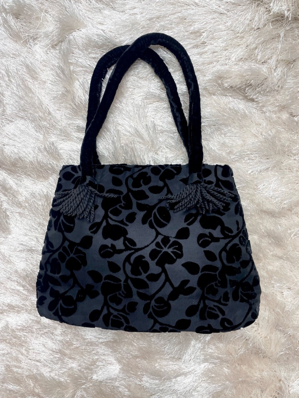 Victoria’s Secret Classic Black Velvet Floral Handbag
